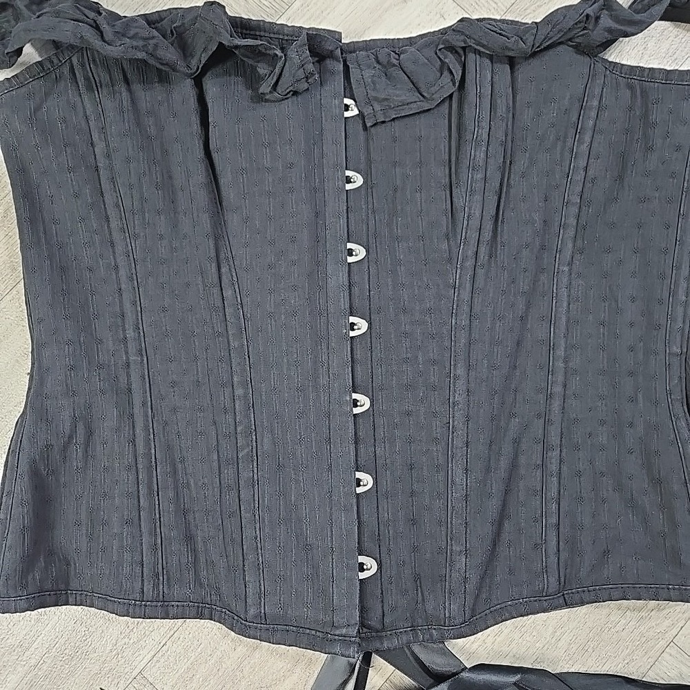 Corset Story Black Textured Cotton Corset Top Off The Shoulder UK 18 US 14 - Picture 7 of 16